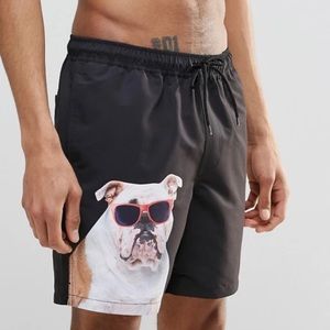 ASOS Swim Shorts With BullDog Print In Mid Length